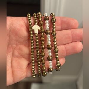 Gold and White Beaded Bracelet Set